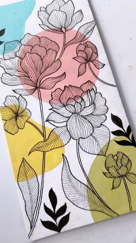 Floral Drawing Sketchbooks, Messy Pen Art, Line Art On Canvas, Messy Flowers, Boho Arts, Tray Painting, Doodle Notebook, Zendoodle Art, Boho Canvas Art