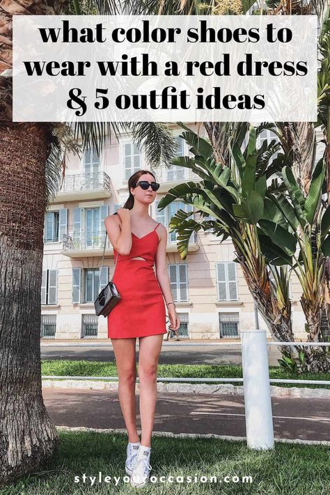 Nude Shoes Outfit, Red Dress Chic, Short Red Dress Outfit, Closet Capsule Wardrobe, Modern Outfit Ideas, Dresses With Tennis Shoes, Red Dress Shoes, Colour Shoes, Capsule Wardrobe Tips