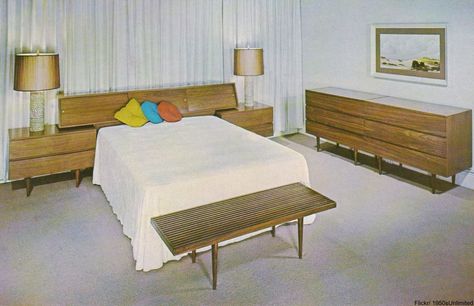 What Was the Worst Decorating Trend from the Year You Were Born? 1960s Bedroom, 60s Bedroom, Retro Bedroom Decor, Matching Bedroom Set, American Bedroom, Retro Bedrooms, Danish Modern Furniture, Modern Furniture Stores, Century Furniture