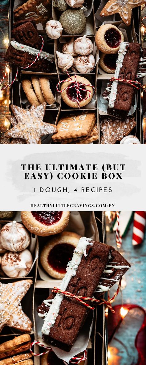 Christmas Biscuit Box Gift Ideas, Christmas Desserts Packaging, Box Of Cookies Packaging, Christmas Cookies Gourmet, Diy Cookie Gift Box Ideas, Cookie Box Christmas Gift Ideas, Xmas Cookie Box Ideas, Christmas Baking Box Ideas, Christmas Cookies One Dough