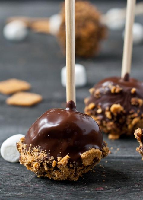 S'more Cake Pops Smores Cake Pops, Cracker Chocolate, Smores Cake, Chocolate Pops, Tailgating Recipes, Marshmallow Creme, Cake Truffles, On A Stick, Cake Balls