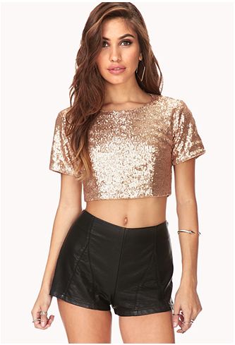 crop tops forever 21 | clothes , #fashion , #style , crop top , forever 21 Glitter Crop Top, Sparkly Crop Tops, Gold Crop Top, Forever 21 Outfits, Party Crop Tops, Sequin Crop Top, Forever21 Tops, Short Sleeve Cropped Top, Black Crop Tops