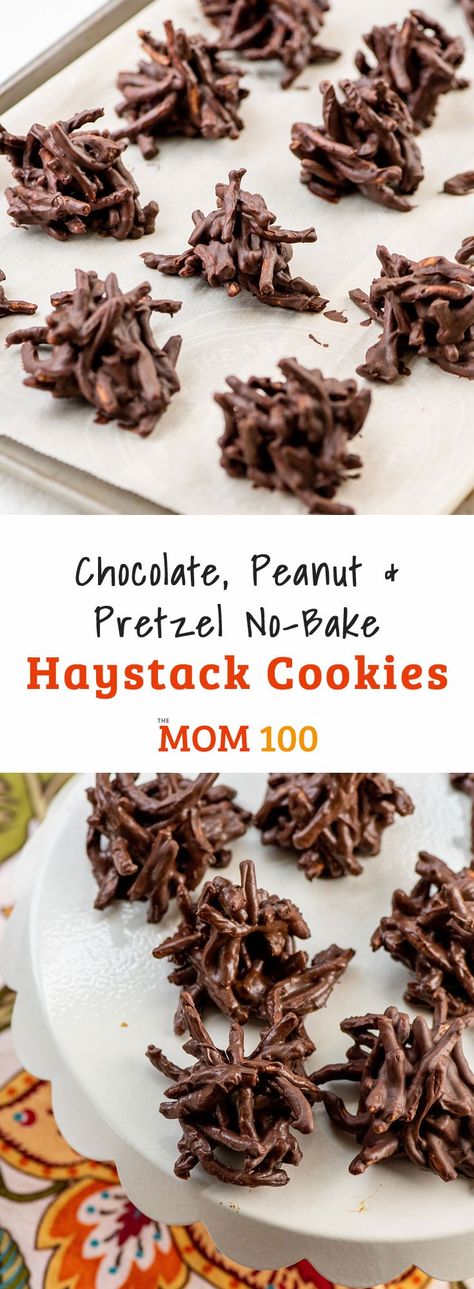 Chocolate, Peanut and Pretzel No-Bake Haystack Cookies / Crunchy and chocolatey--an addictive combination. Great for the holidays when the oven is crowded. #nobake #holidaycookies Choc Pretzels, Chocolate Haystacks, Haystack Cookies, Haystacks Recipe, Baked Pretzels, Classic Cookies Recipes, Peanut Butter Pretzel, Bake Recipes, Crunchy Cookies