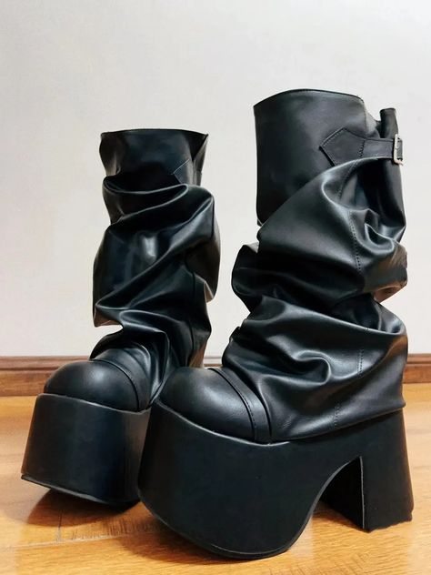 TAAFO Women Cool Dark Street Wasteland Style Thick Sole Punk Boots Woman High Wedges Heels Pumps Cool Lady Party Shoes Round Toe 33-45 Casual Shoes Women Sneakers, Goth Shoes, Dark Street, Wedges Heels, Boots Woman, Punk Boots, High Wedges, Shoe Inspo, Aesthetic Shoes