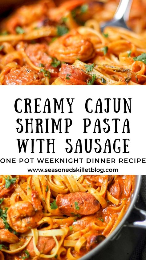 Shrimp Sausage Pasta, Cajun Shrimp Pasta With Sausage, Cajun Pasta With Sausage, Cajun Shrimp And Sausage Pasta, Cajun Pasta Recipes, Shrimp And Sausage Pasta, Cajun Sausage Pasta, Creamy Cajun Shrimp, Shrimp Pasta Dishes