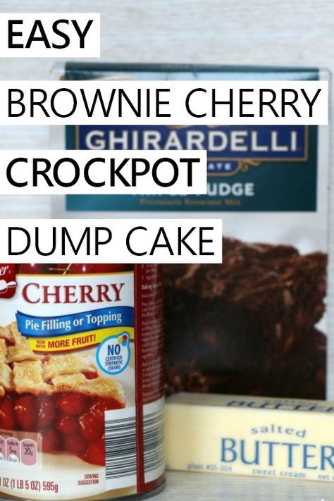 easy three-ingredient chocolate cherry brownie crockpot dump cake Crock Pot Brownies Mix Easy Recipes, Crockpot Dump Cakes, Cherry Brownie Dump Cake, Crockpot Dump Cake Recipes, Crockpot Dump Cake, Crock Pot Desserts Easy Dump Cakes, Cherry Dump Cake Crock Pot, Crockpot Cakes Dump Chocolate, Chocolate Cherry Brownie Dump Cake