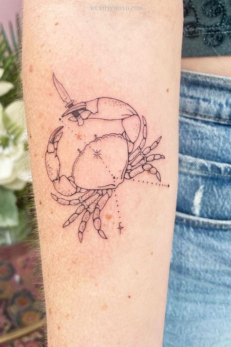 Matching Crab Tattoos, Cancerian Crab Tattoo For Women, Small Crab Tattoo, Crab Tattoo For Women, Crab Tattoo Design, Cancerian Tattoo For Women, Luke Tattoo, Cancerian Tattoo, Crab Tattoos