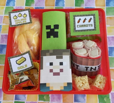 Minecraft Bento Minecraft Bento, Minecraft Lunch, School Lunch Recipes, Bento Lunches, Lunch Box Ideas, Kids Lunches, Minecraft Birthday, Box Lunch, Minecraft Party