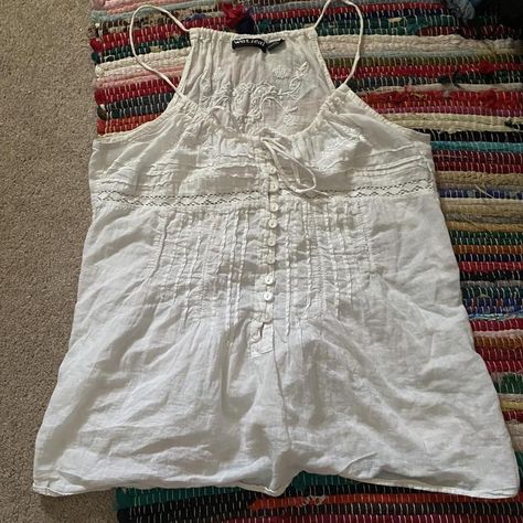 2000s wet seal top
-there’s a faint stain on the... - Depop 2000s Coquette, Clothes Board, Linen Tank, At The Top, Wet Seal, The Top, Tank Tops Women, Stain, Tank Top