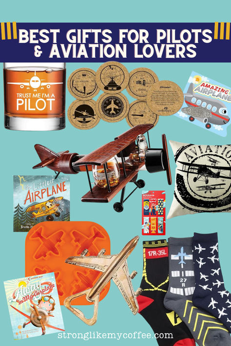 Shopping for a pilot, flight attendant, or anyone who just loves airplanes? Flying is my husband's biggest passion, and I've rounded up the best aviation-themed gifts I've found over the last few years! Aviation Gift Ideas, Gifts For Pilots, Pilot Wife, Pilots Aviation, Airplane Flying, Coffee Blog, Flight Attendants, Themed Gifts, Crew Members