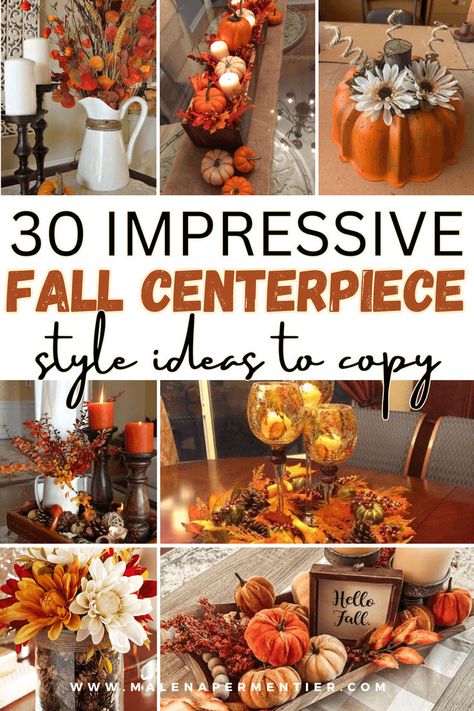 Spruce up your fall table decor with centerpieces! These 30 inspiring table decorations will elevate autumn gatherings. Whether you're into DIY Thanksgiving centerpieces or love the rustic vibe of harvest decor, we've got endless ideas for you. Dive into floral arrangements, pumpkin centerpieces, and all things natural to set the perfect fall scene. Let your Thanksgiving table shine with our curated tablescapes, and don't forget to check out our outdoor fall setups for some extra inspiration! Easy Fall Centerpieces, Diy Thanksgiving Centerpieces, Fall Centerpiece Ideas, Fall Centerpieces Diy, Fall Floral Centerpieces, Fall Harvest Decorations, Fall Centerpieces, Fall Decor Diy Crafts, Harvest Decor