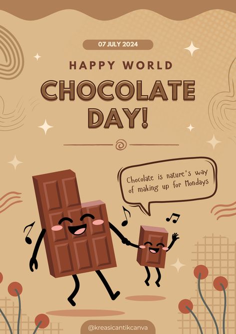 👉CLICK THE LINK TO EDIT!💻✨   Celebrate Happy World Chocolate Day with this stunning poster design template! Perfect for chocolate lovers, this design will add a sweet touch to your celebrations. Customize it easily with Canva's editing tools to include your message or event details. Enjoy the rich and delicious vibes of this special day. #WorldChocolateDay #CanvaDesign #ChocolateLovers #PosterTemplate #CelebrateWithChocolate  👣 Follow us too! 🌟 @kreasicantikcanva World Chocolate Day Poster, Happy World Chocolate Day, World Chocolate Day, Chocolate Day, Photo Collage Maker, Marketing Logo, Food Poster Design, Collage Background, Collaborative Learning