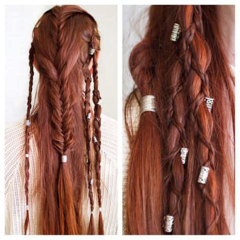 Pirate Hair, Braided Dreadlocks, Viking Braids, Hair Cuffs, Viking Hair, Long Red Hair, Awesome Hair, Fantasy Hair, Hair Rings