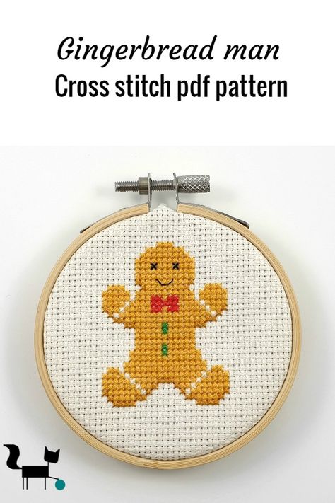 This adorable gingerbread man is part of my Christmas cross stitch pdf pattern line. It makes a great handmade christmas gift that can be made in an afternoon or so. #Christmas #crossstitchpattern #gingerbreadman Gingerbread Man Cross Stitch, Christmas Cross Stitch Patterns Free, Cupcake Cross Stitch, Cross Stitch Pattern Christmas, Cactus Cross Stitch, Pumpkin Cross Stitch, Xmas Cross Stitch, Cross Stitch Christmas Ornaments, Mini Cross Stitch