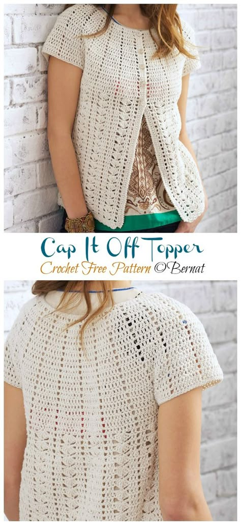 Short Sleeve Lace Cardigan Crochet Free Patterns - Crochet & Knitting Cardigans Crochet, Crochet Cardigan Free, Beau Crochet, Knit Summer, Crochet Women, Black Crochet Dress, Summer Sweater, Cardigan Crochet, Crochet Summer Tops