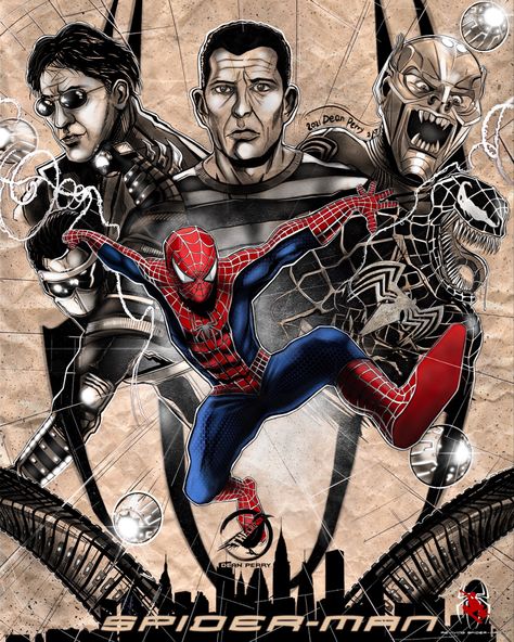 For more art: Dean Perry - TheCrow2k-2/RevivingSpiderMan4 Raimi Spiderman, Spiderman 2002, Spider Man Trilogy, Spiderman Comic Art, Sam Raimi, The Amazing Spider Man, Spider Man 2, Green Goblin, Amazing Spider Man