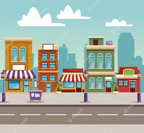 Premium Vector | Town buildings cartoon Cartoon Background House, Cartoon Background Design, Town Cartoon, Draw Background, Cartoon Town, Jungle Cartoon, Cartoon Maker, Animation Maker, Cartoon Building