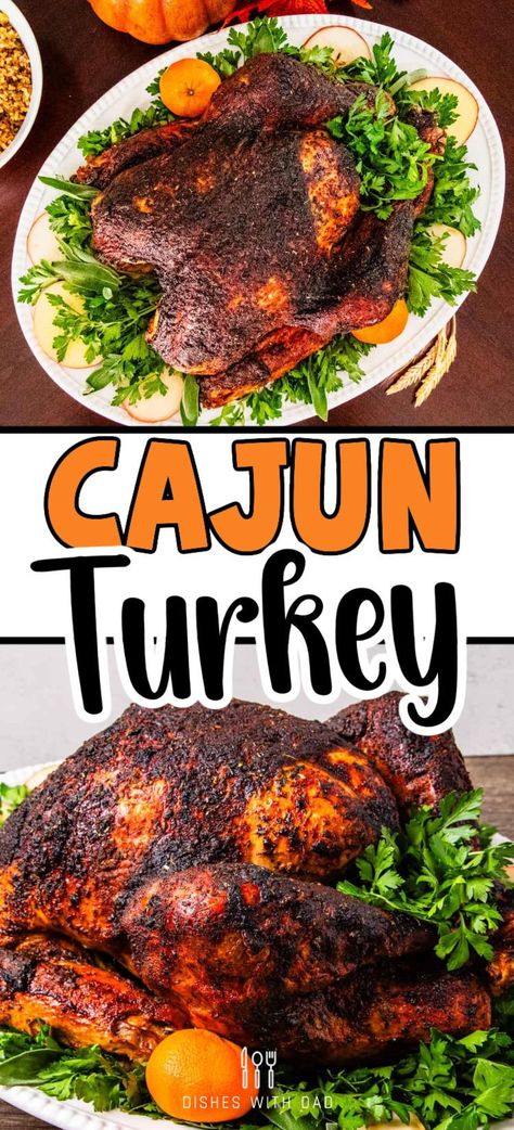 This Cajun Turkey is seasoned with a Cajun butter marinade injection, then coated with herb butter and Creole seasoning for a delicious roasted turkey with a bold, zesty flavor. In this post, I'll provide you with simple step-by-step instructions and expert tips to help you prepare this delicious meal perfectly every time! Cajun Fried Turkey Recipe, Cajun Turkey Recipe, Deep Fried Turkey Recipes, Cajun Fried Turkey, Cajun Turkey, Fried Turkey Recipes, Cajun Fries, Deep Fried Turkey, Fried Turkey