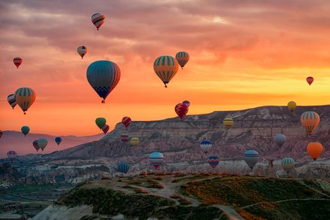 Hot Air balloons flying tour over Mountains landscape spring sunrice Cappadocia, Goreme National Park, Turkey nature background. Turkey Nature, Balloon Flights, Cappadocia Turkey, Kunming, Mountains Landscape, Nature Background, Kanazawa, Hot Air Balloons, Adventure Activities