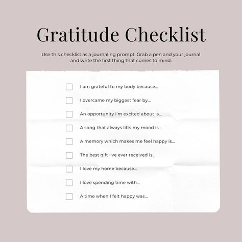 🙏 Embrace the Power of Gratitude! 🙏 Practicing gratitude can transform your perspective and elevate your daily life. Use this Gratitude Checklist to remind yourself of the blessings and positive moments that fill your days: List 3 Things You’re Thankful For: Start your day by acknowledging the good in your life, big or small. Appreciate a Person: Think of someone who makes your life better and let them know how much they mean to you. Recognize a Personal Strength: Celebrate something you’... Things To Be Thankful For List Of, Gratitude Checklist, Power Of Gratitude, Practicing Gratitude, Gratitude List, Thinking Of Someone, Biggest Fears, Daily Positive Affirmations, Im Excited