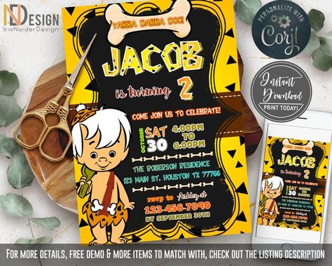 EDITABLE Bam Bam Invitation FREE tag, Bam Bam Birthday invitation, Flintstones, Flintstones Birthday, boy, Welcome sign, favor tag, Corjl Bam Bam 2nd Birthday Party, Bam Bam Birthday Party, Flintstone Party, Baby Bam, Flintstones Birthday, Twodles Birthday, Flint Stone, Free Tag, Invitation Kits