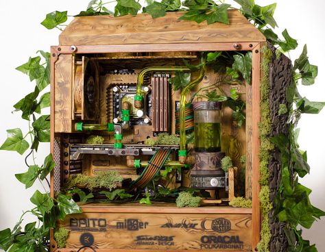 Imgur: The most awesome images on the Internet. Nature Pc Setup, Nature Gaming Setup, Aesthetic Pc Build, Green Setup, Diy Pc Case, Pc Tower, Pc Ideas, Diy Pc, Build A Pc