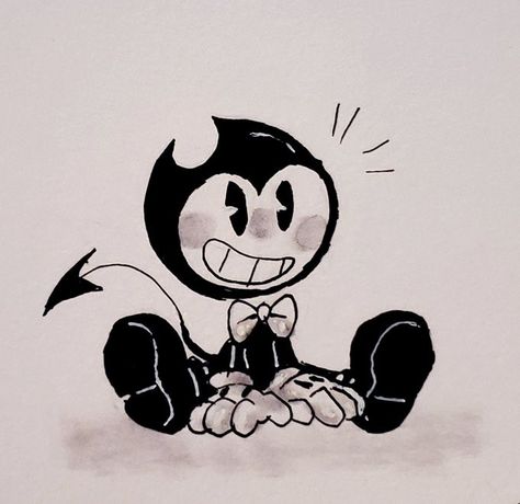 Cute Bendy Art, Bendy And Ink Demon, Bendy And The Ink Machine Drawings, Bendy Fanart Cute, Bendy Reference, Ink Demon Batdr, Bendy Pfp, Bendy Fanart, Machine Image