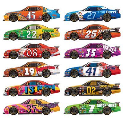 The Party Aisle Race Car 12 Piece Wall Decal Set Race Car, Nascar, Race Cars, Cars, Wall