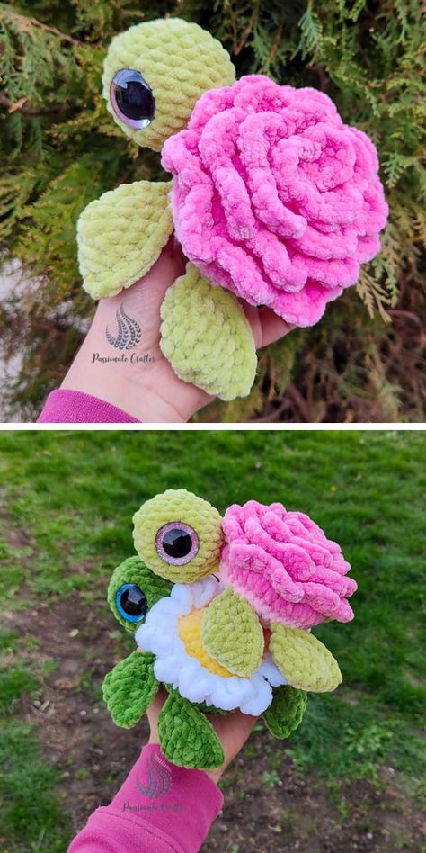 Crochet Rose Turtle, Rose Turtle Crochet Pattern Free, Crochet Turtle Ideas, Flower Turtle Crochet, Crochet Roses Free Pattern, Free Crochet Turtle, Crochet Turtle Pattern Free, Crochet Amigurumi Free Pattern, Turtle Patterns