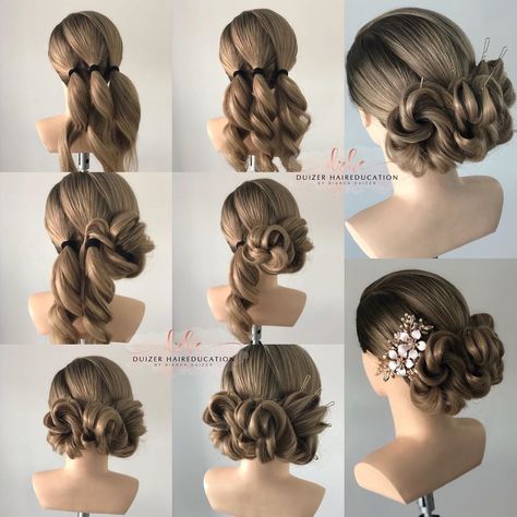 Updos On Mannequins Step By Step, Wedding Updo Step By Step, Skills Usa Cosmetology Updo, Cosmetology Updos, Competition Updos, Updo Competition, How To Hairstyles Step By Step, Step By Step Updos, Updos Step By Step