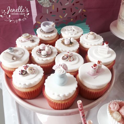 Tea party cupcake toppers. By Jenelle's Custom Cakes. Tea Party Cupcake, Tea Party Cupcakes, Party Cupcakes, Cupcake Party, Mini Cupcakes, Custom Cakes, Beautiful Cakes, How To Make Cake, Cupcake Toppers