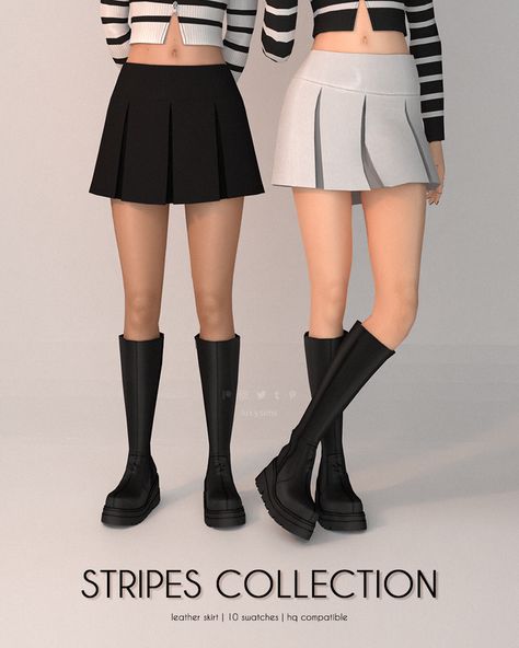 Leather Skirt - Stripes Collection | Patreon Sims Challenge, Light Pictures, Sims 4 Mm Cc, Sims 4 Cc Folder, Sims 4 Gameplay, Sims 4 Dresses, Sims 4 Mm, Sims 4 Cc Packs, Be The Light