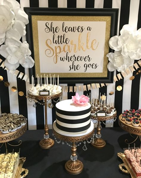 Kate Spade inspired party theme back drop Black And White Birthday Party, Kate Spade Inspired Party, Black And White Birthday, White Birthday Party, 30th Bday, White Birthday, Festa Party, 60th Birthday Party, 30th Birthday Parties