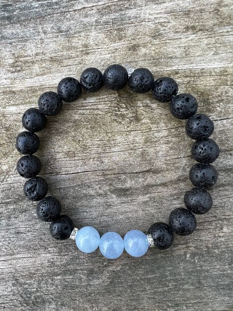 "Materials: Lava stone, Glass beads Bead Size: 8mm  Beaded stretch bracelet, inspired by the water element. Made from lava stone beads that formed naturally from volcanos, polished, and drilled for the ultimate comfort. Feel connected with the Earth, and embrace positive energy with this elemental bracelet.  Message me for custom sizing. Sizing Chart 6\" - Fits younger kids, and smaller wrists  7\" - Average sized wrist for most teens and adults  8\"- Recommended for those with a bigger wrist, o Water Character, Bracelet Message, Element Water, Bracelet Inspired, Lava Bead Bracelet, Zodiac Bracelet, Water Element, Simple Bracelets, Jewelry Beaded