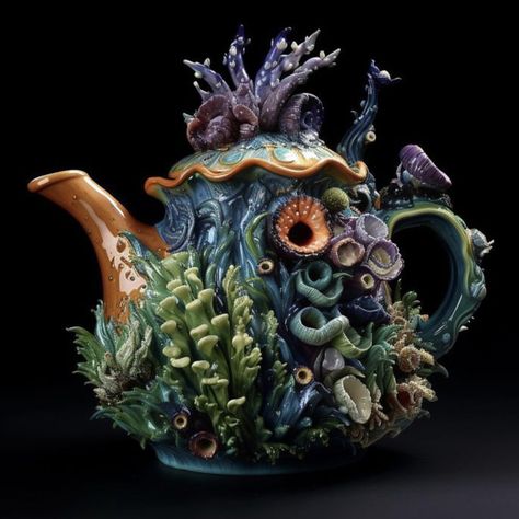 Ceramic Tea Set Ideas, Creative Ceramic Projects, Advanced Ceramics Projects, Creative Teapots, Tea Pots Art, Sea Sculpture, Ceramic Sculpture Figurative, Teapots Unique, Teapot Design