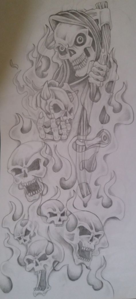 Miguel half sleve skull fire gream reaper Gream Reaper, Skull Fire, Tattoo Sketch, Tattoo Sketches, Female Sketch, Sketch, Tattoos, Art