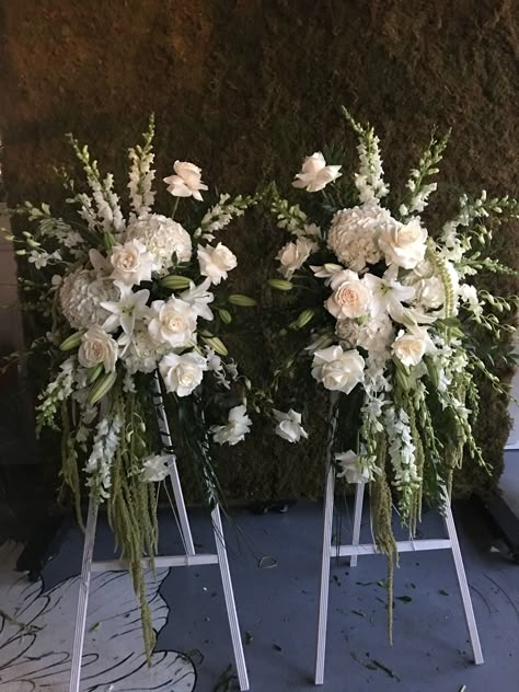 Pomp&Bloom white floral sympathy funeral arrangements Easel Floral Arrangements, Sympathy Flowers Arrangements, Celebration Of Life Floral Arrangements, Celebration Of Life Flower Arrangements, Memorial Service Flowers, Sympathy Floral Arrangements, Sympathy Flower Arrangements, Memorial Arrangements, Sympathy Bouquets