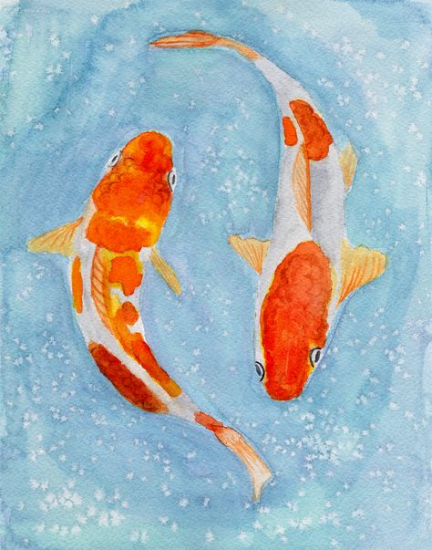 Orange Koi Fish Art Print by Jessica Yates-Henry - X-Small Orange Fish Painting, Orange Fish Drawing, Orange Fish Aesthetic, Watercolour Koi Fish, Orange Koi Fish, Koi Fish Print, Koi Fish Art, Watercolor Koi Fish, Orange Koi