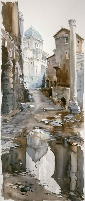 Water Colour Art Inspiration, Building Reflection, Water Colour Art, Reflection In Water, Basic Watercolor, Realistic Watercolor, Drawing Eyes, Watercolor Architecture, Water Colours