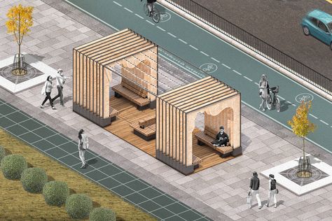 Parklets in an urban environment :: Behance Small Plaza Design Architecture, Alley Design Architecture, Bee Architecture Concept, Street Design Public Spaces, Public Space Design Concept, Urban Spaces Design, Dear Basketball, Streetscape Design, Urban Mobility