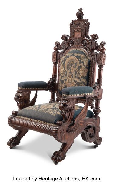 A Renaissance Revival Mahogany Armchair in the Manner of R. J. | Lot #63398 | Heritage Auctions Slavic Furniture, Ancient Furniture, Arabic Interior, Victorian Chairs, Furniture Design Table, Sofa Couch Design, Royal Chair, Carved Chairs, Victorian Chair