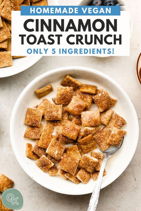 Vegan Cinnamon Toast Crunch - Okonomi Kitchen Baked Cinnamon Toast, Okonomi Kitchen, Flourless Baking, Homemade Cereal, Crunch Recipe, Crunch Cereal, Gluten Free Granola, Crunch Cake, Breakfast Vegan