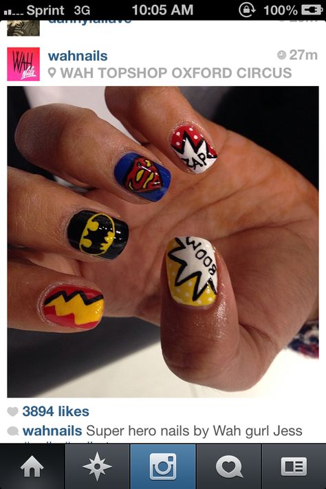 Superhero nails Superhero Nail Art, Super Hero Nails, Superhero Nails, Cartoon Nail Designs, Superhero Wedding, Awesome Nails, Nails For Kids, Christmas Nail Designs, Birthday Nails