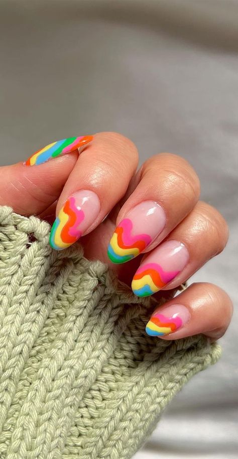 Nail 2022, Rainbow Nails Design, Funky Nail Art, Cute Nail Art Designs, Nails 2022, Cute Summer Nails, Bright Nails, Festival Nails, Nails Almond