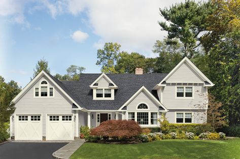 VINYL SIDING PAINT COLOR IDEAS  INSPIRATION - Benjamin Moore's Stonington Gray HC-170. Via @benjamin_moore House With Vinyl Siding, Painting Vinyl Siding, Benjamin Moore Exterior Paint, Vinyl Siding Colors, Benjamin Moore Exterior, Stonington Gray, Most Popular Paint Colors, Exterior Color Palette, Vinyl Painted