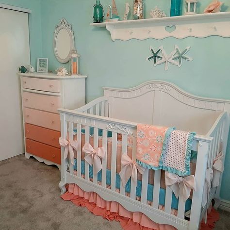 Beach Themed Nursery, Crib Dust Ruffle, Coral Baby Girl Nursery, Coral Room, Twin Room, Coral Beach, Beachy Room, Dust Ruffle, Sea Coral