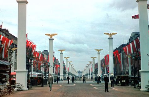 The buildings along the boulevard of Unter den Linden is lavishly decorated with both German and Hungarian flags in celebration of the state visit by Admiral and regent of the Kingdom of Hungary Miklós Horthy. German Reich. August 1938. Kingdom Of Hungary, Unter Den Linden, German Architecture, Dremel Carving, Germany Ww2, High Castle, Ww2 History, German Soldiers Ww2, Berlin City