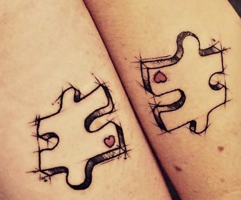 Puzzle Heart Tattoo, Sister Symbol Tattoos, Matching Sister Tattoos For 2, Husband And Wife Tattoos, Unique Sister Tattoos, Cute Sister Tattoos, Sister Tattoos For 2, Tattoos For 2, Puzzle Piece Tattoo