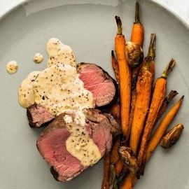 Roast Eye Fillet | Recipes Eye Fillet Recipes, Recipe For Roast, Fillet Recipes, Cooked Carrots, Mustard Sauce, Baked Cheese, Spring Vegetables, Beef Cuts, Roast Recipes