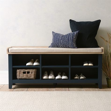 Blue Shoe Bench, Diy Shoe Storage Bench Entryway, Shoe Rack With Cushion, Show Bench, Shoe Storage Cupboard, Entry Floor, Cubby Storage Bench, Storage Entryway, Hall Entrada